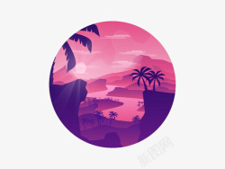 夕阳logo椰子树图标高清图片