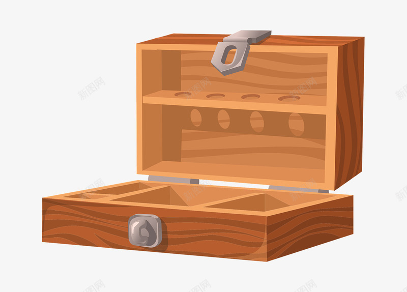 打开的木盒子png免抠素材_新图网 https://ixintu.com 全盒 手绘 收纳 木盒子 黄色