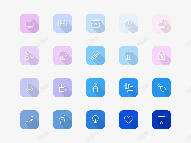 小巧精致的长阴影图标png_新图网 https://ixintu.com psd 图标素材 小巧精致的长阴影图标 手机图标 蓝色