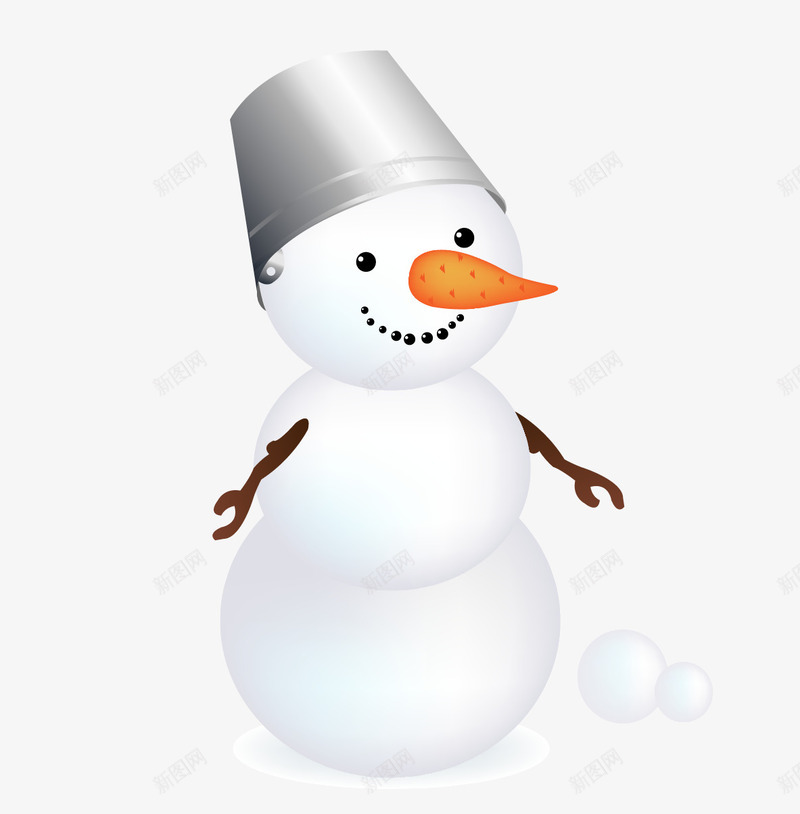 戴帽子的雪人png免抠素材_新图网 https://ixintu.com 大鼻子雪人 戴帽子的雪人 铁桶帽子 雪人 雪球