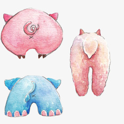 生肖趣味手绘猪小动物屁股水彩画高清图片