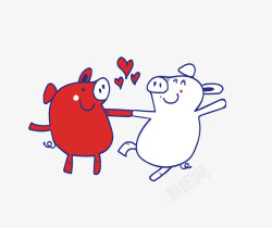 手绘猪猪爱情卡通可爱小动物装饰爱情动物高清图片