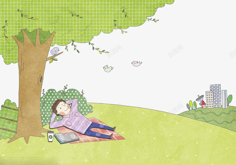 卡通躺在树下的沙滩垫png免抠素材_新图网 https://ixintu.com 便携 卡通 垫子 工具 放松 树 沙滩垫 躺下 野外