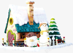 扁平手绘创意合成复古小房子建筑雪人素材