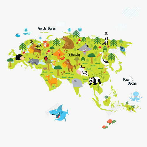 欧亚大陆地图png免抠素材_新图网 https://ixintu.com 动物 地图 旅行 旅行元素 树 海生物 绿色