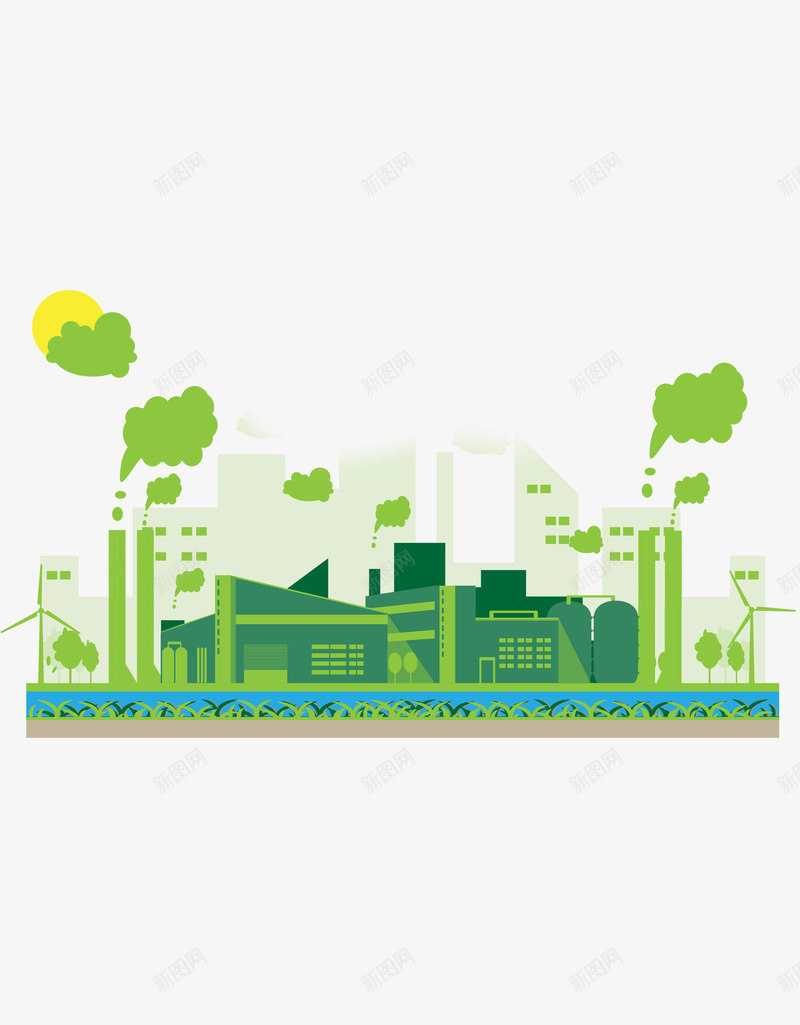 绿色工厂png免抠素材_新图网 https://ixintu.com 免扣 工厂环境 污染 绿色