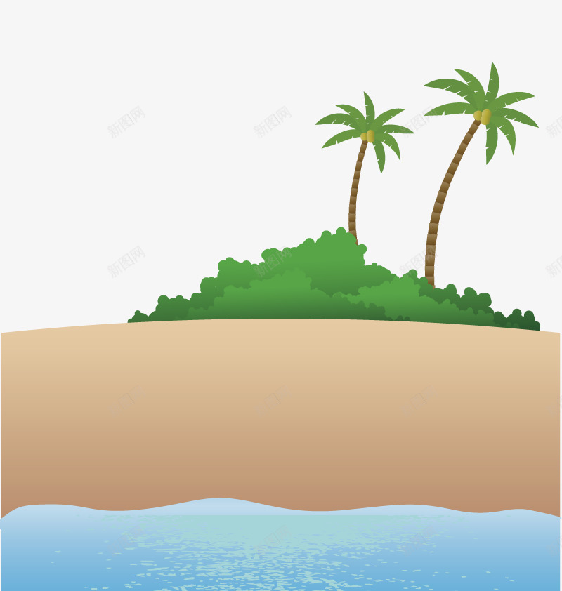 沙滩小岛png免抠素材_新图网 https://ixintu.com 卡通 大海 椰树 沙滩