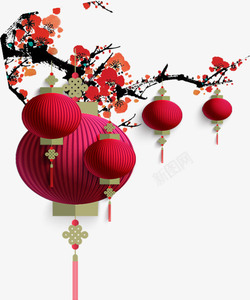 春节中国风灯笼梅花装饰素材