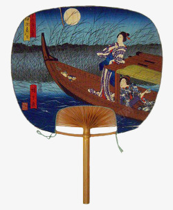 古代女子乘船扇子素材