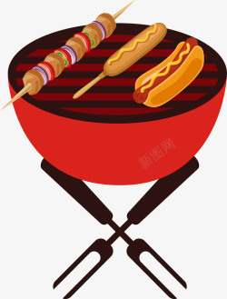 烤炉卡通烤肉平面烧烤矢量图高清图片