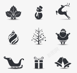 圣诞礼物和圣诞树圣诞元素黑色剪影高清图片