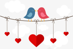 爱情挂饰晾衣绳上的小鸟高清图片