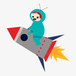 卡通坐火箭飞船的男孩矢量图素材