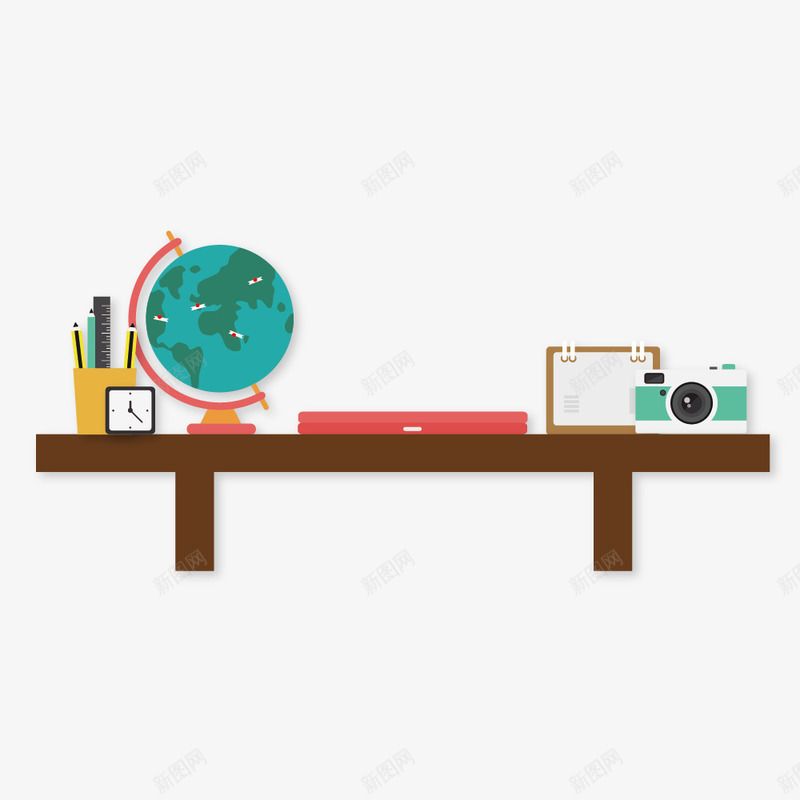 整洁书房书桌png免抠素材_新图网 https://ixintu.com 书桌 书桌桌面 地球仪 桌面 装饰