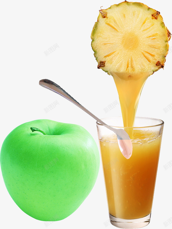 美味的菠萝汁和苹果png免抠素材_新图网 https://ixintu.com 健康饮食 富含营养 橘黄色 水果 美味风格 苹果 菠萝汁