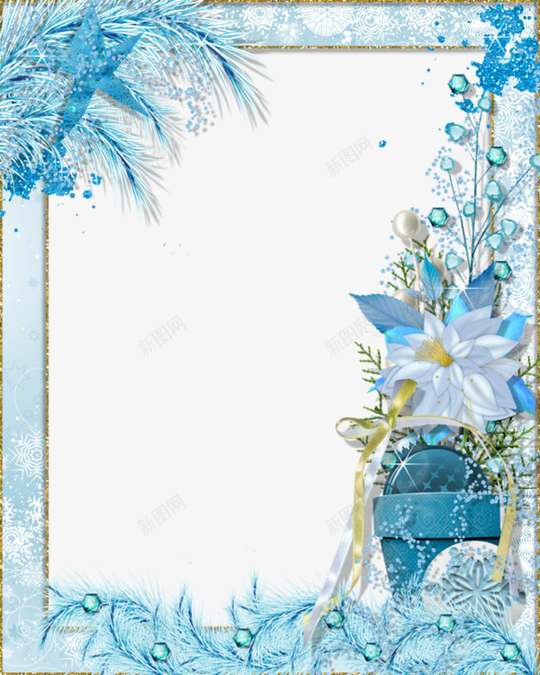 卡通蓝色相框装饰花朵png免抠素材_新图网 https://ixintu.com 卡通手绘 相框边框 花朵 蓝色