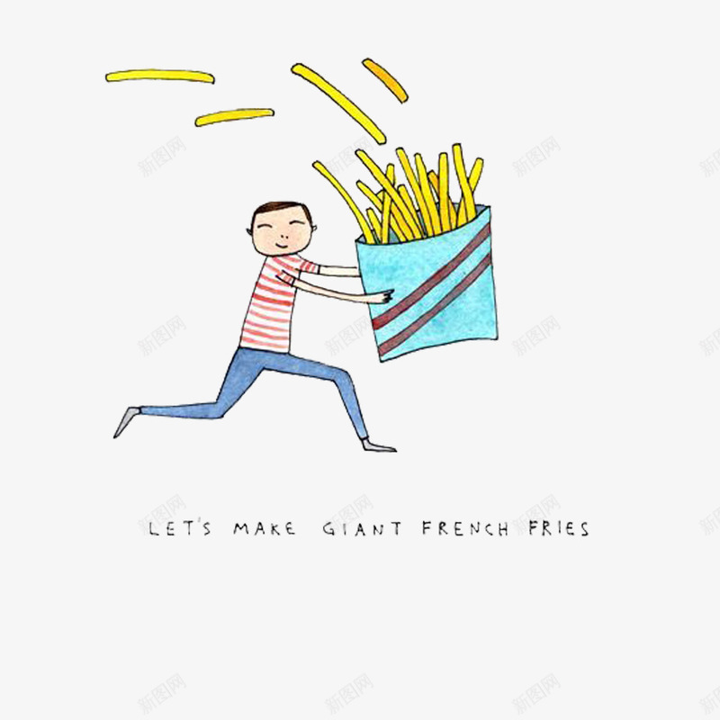 抱着薯条奔跑的男孩psd免抠素材_新图网 https://ixintu.com 奔跑 手绘 男孩 薯条