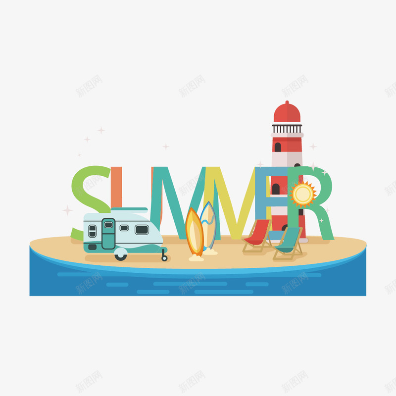 summer艺术字矢量图ai免抠素材_新图网 https://ixintu.com summer 卡通 度假 旅行 英文 装饰图案 矢量图