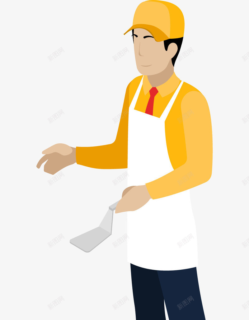 餐厅男服务员手绘图png免抠素材_新图网 https://ixintu.com 工作人员 工具 服务人员 男生 白色围裙 简图 餐厅