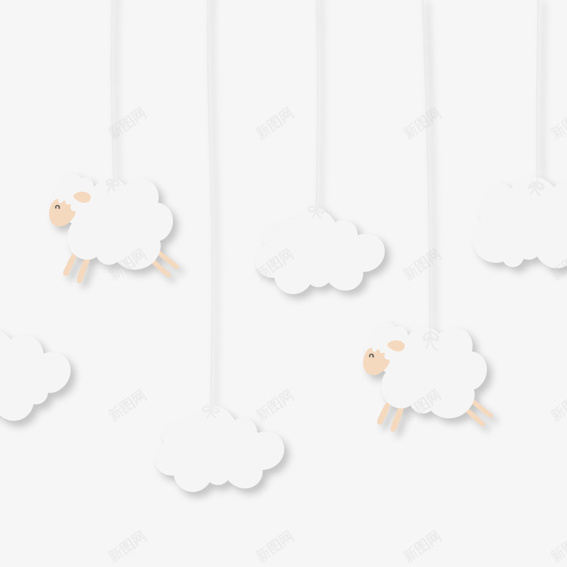 白色云朵和绵羊png免抠素材_新图网 https://ixintu.com 云朵 云朵素材 悬挂 白色 绵羊