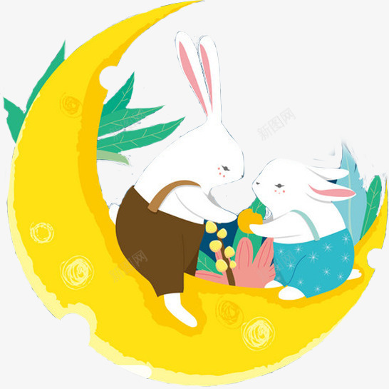 中秋月亮png免抠素材_新图网 https://ixintu.com 兔子 动物 小动物 悬浮 插画 白兔