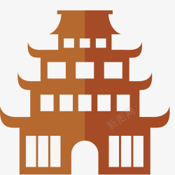 手绘中国风古殿楼房PNG棕色古建筑高清图片