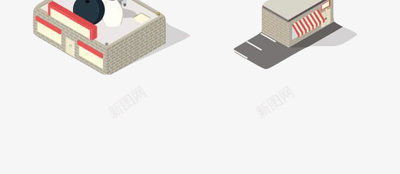 立体建筑psd免抠素材_新图网 https://ixintu.com 公寓 商店 大厦 房子