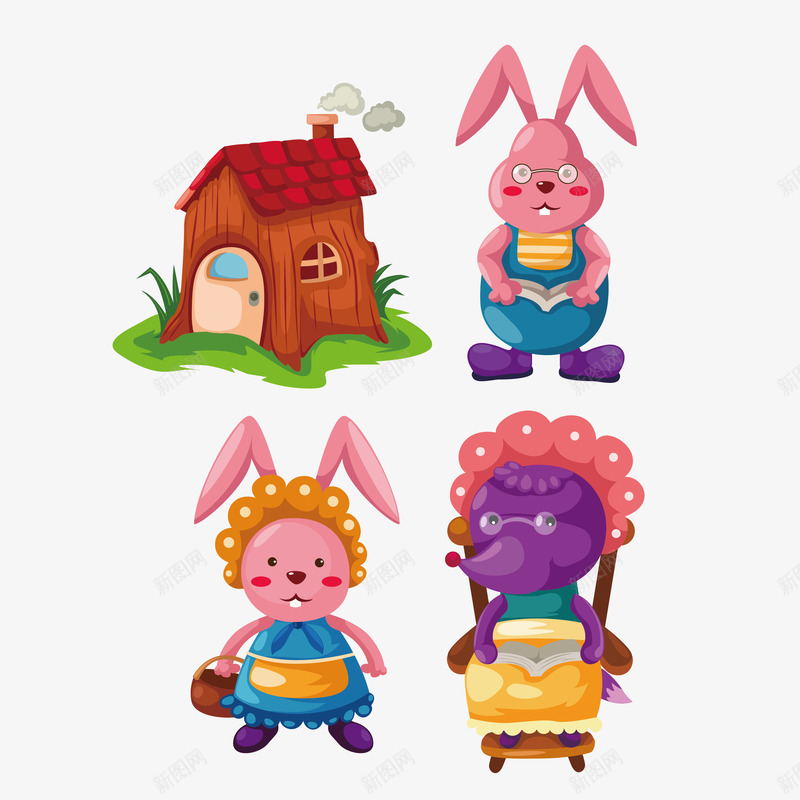 兔子一家人png免抠素材_新图网 https://ixintu.com 儿童读物 妈妈 爸爸 矢量兔子 粉红兔子
