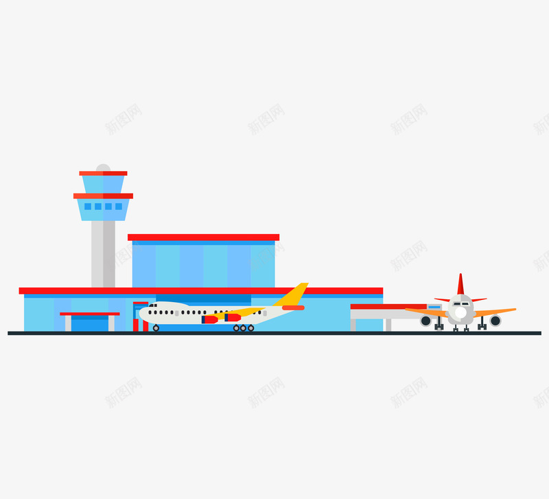 彩色手绘的飞机场png免抠素材_新图网 https://ixintu.com 动漫动画 卡通手绘 彩色建筑物 装饰图 飞机 飞机场