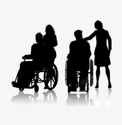 坐轮椅人物坐轮椅的人物与护理者剪影矢量图高清图片