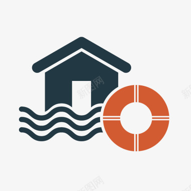 扁平洪涝灾害救助图标图标