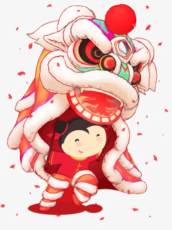彩绘艺术字春节新年舞狮卡通图案高清图片