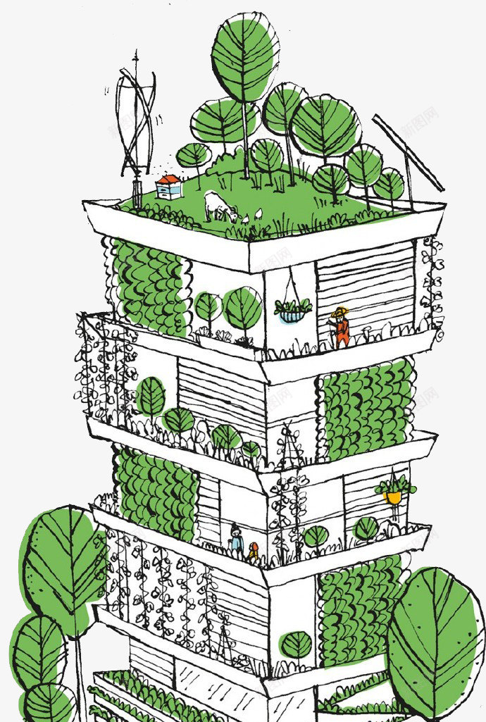 卡通植物楼房png免抠素材_新图网 https://ixintu.com 植物 楼房 绿化 阳台