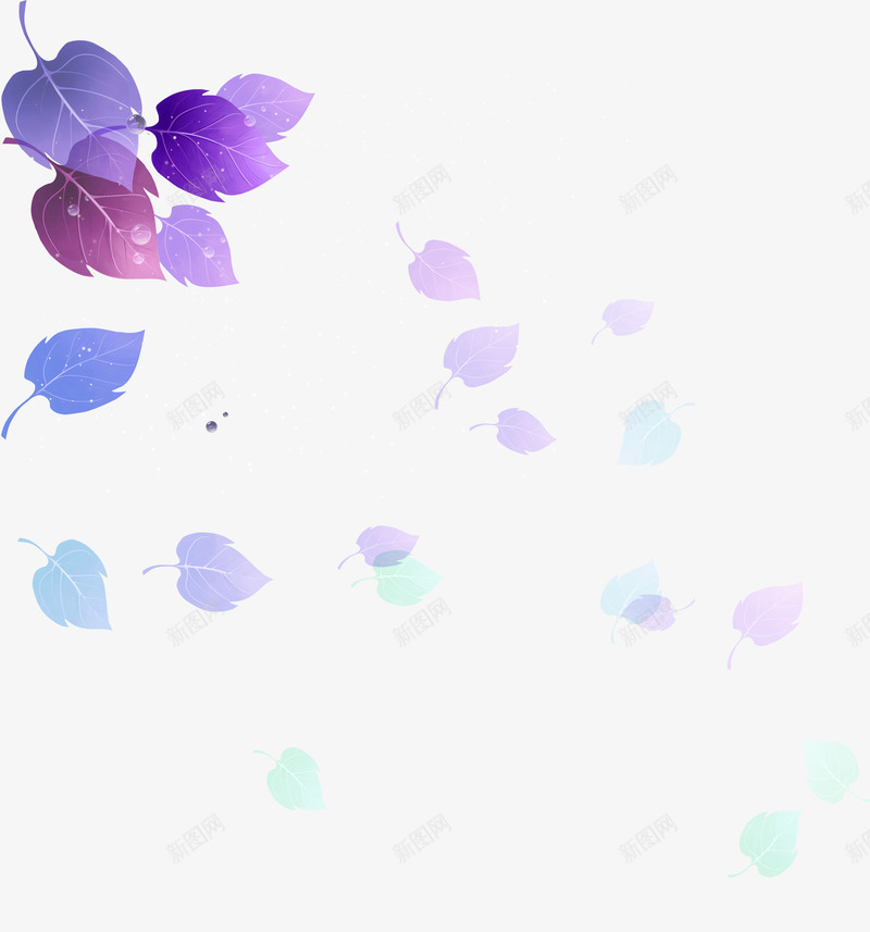 蓝紫色唯美飘飞叶子装饰图案psd免抠素材_新图网 https://ixintu.com 叶子 唯美 落叶 蓝紫色 装饰图案 飘飞