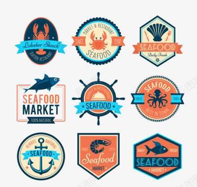 海鲜市场标签图标图标
