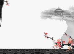 水墨亭台阁楼古典中国元素背景高清图片