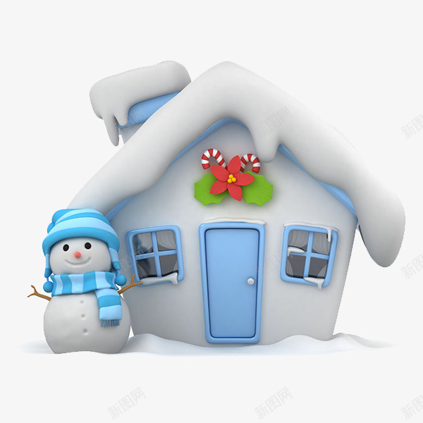 雪人与房子png免抠素材_新图网 https://ixintu.com 下雪天 卡通 可爱 圣诞节 房子 房屋 格子窗户 洁白的雪 烟囱 白色 白雪皑皑 窗户 红花 绿叶 蓝色 蓝色的围巾 蓝色的帽子 银装素裹 雪人