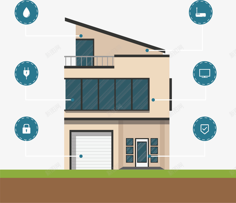 别墅模型智能家居矢量图ai免抠素材_新图网 https://ixintu.com 智慧家居 智能家居 未来生活 物联网 矢量png 科技生活 矢量图