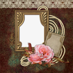咖啡色相框免抠粉色花装饰边框高清图片