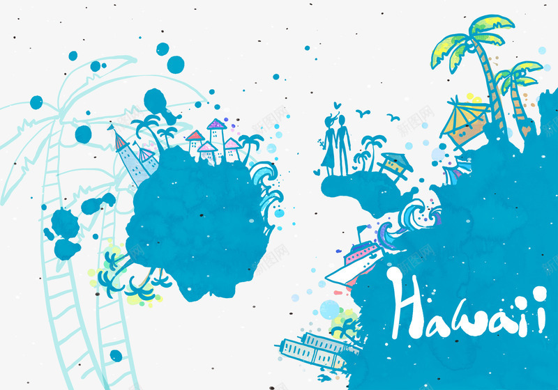 蓝色涂鸦风格旅行海报psd免抠素材_新图网 https://ixintu.com 旅行素材 海报素材 涂鸦 素材 蓝色海报
