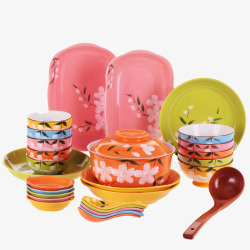 彩色餐具印花塑料餐具高清图片