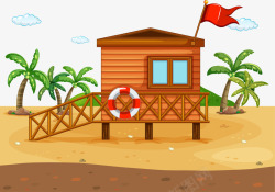 卡通沙滩椰汁树小木屋素材