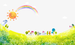 草地和彩虹风景背景高清图片