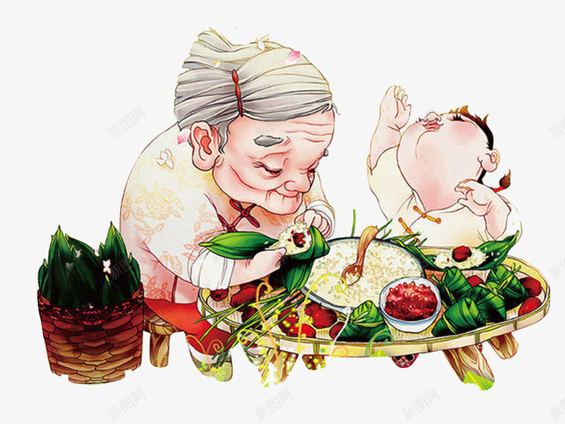 和奶奶包粽子png免抠素材_新图网 https://ixintu.com 奶奶包粽子 插画 端午节 粽子 老妈妈 老母亲