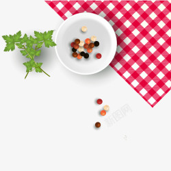 厨房餐桌餐具香菜豆子盘子桌布高清图片