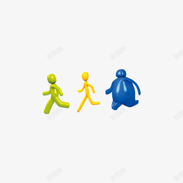 胖瘦对比png免抠素材_新图网 https://ixintu.com 卡通 对比 瘦子 绿色 肥胖对比 胖子 蓝色 跑步 黄色
