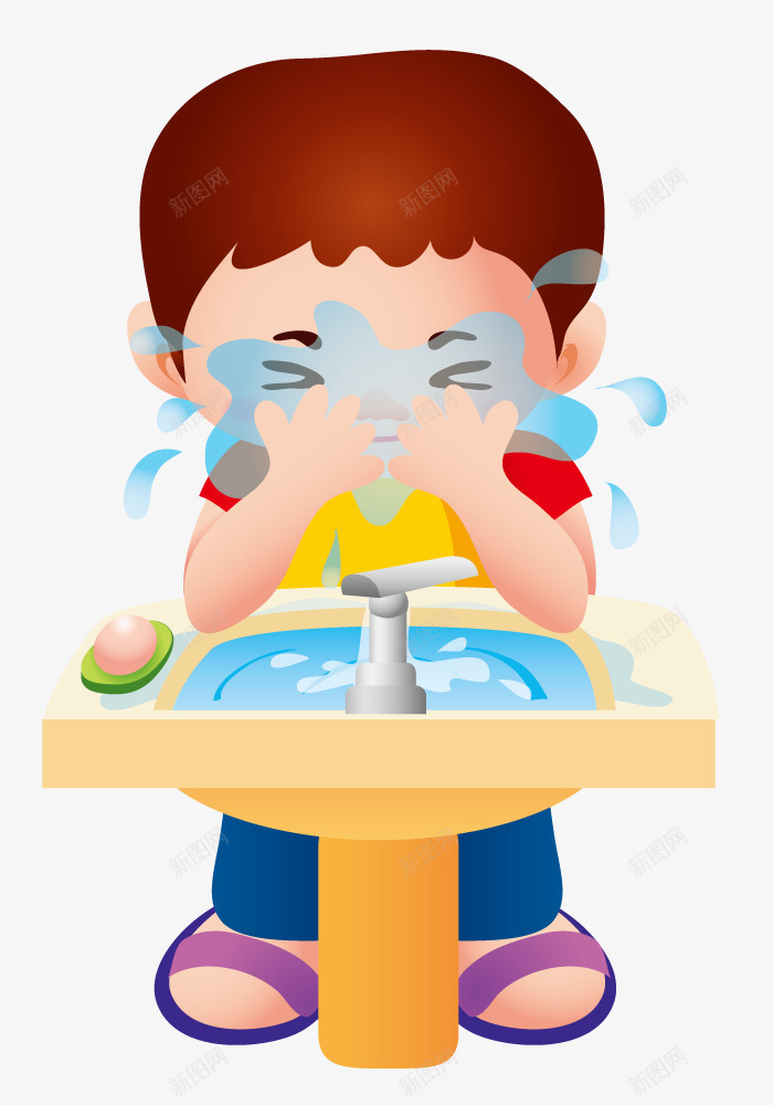 洗脸的男孩png免抠素材_新图网 https://ixintu.com 创意 手绘 插画 洗脸 矢量人物