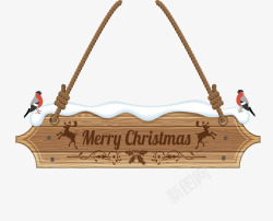 落雪的木板圣诞快乐矢量图素材
