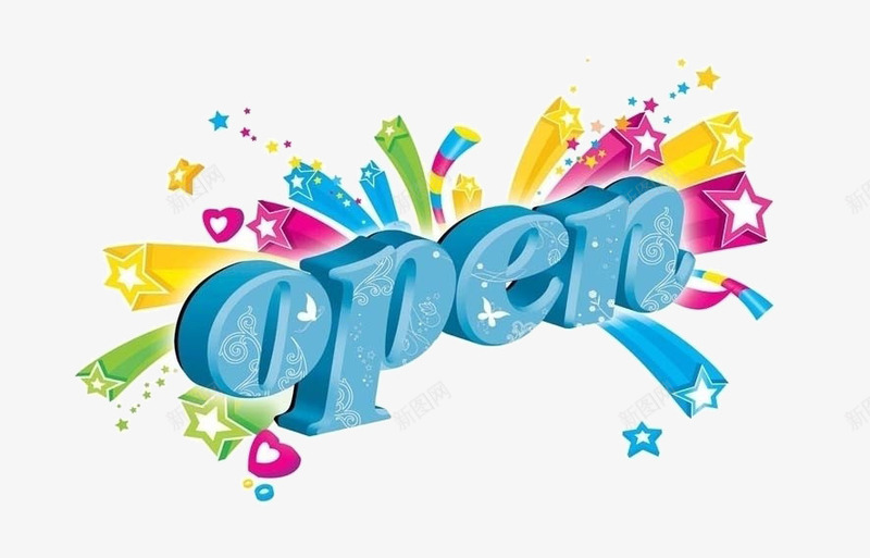 开业openpng免抠素材_新图网 https://ixintu.com OPEN OPEN字体 PSD分层 开业open 开业吊旗 放射 星星 源文件 热烈祝贺 花纹 英文开业 隆重开业