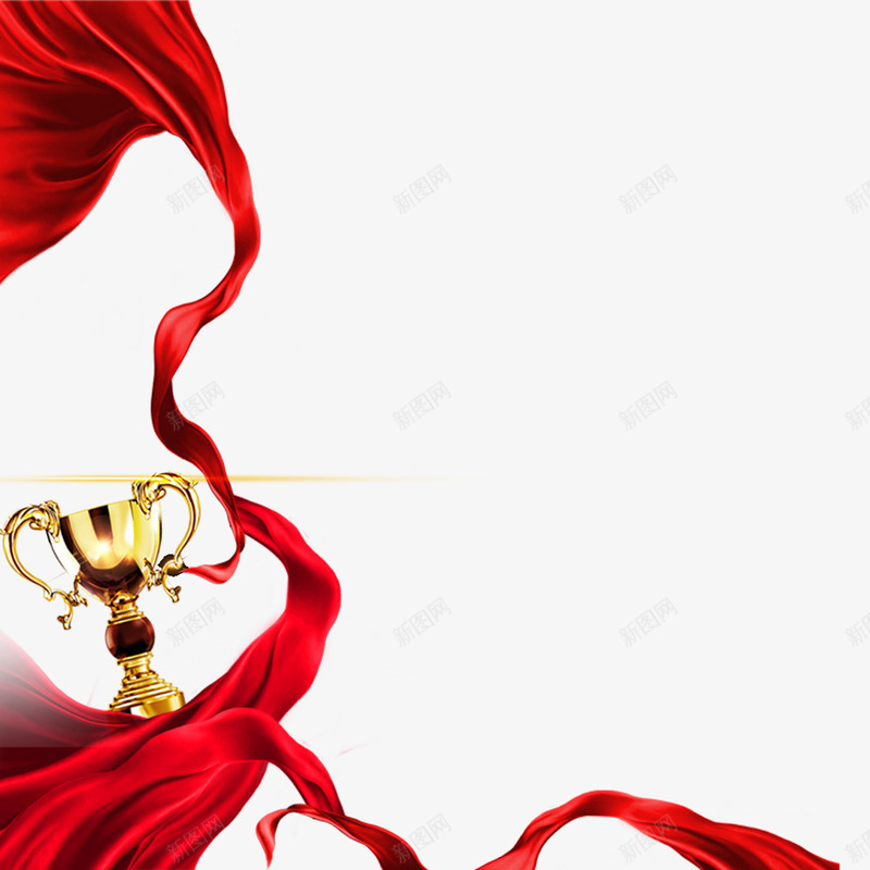 红绸与奖杯psd免抠素材_新图网 https://ixintu.com 奖杯 红绸 背景装饰 表彰大会 装饰